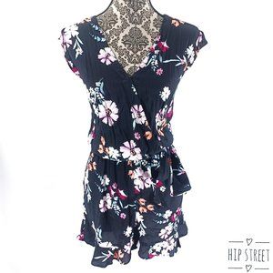 LOFT Floral Crepe Sleeveless Ruffle Romper PL
